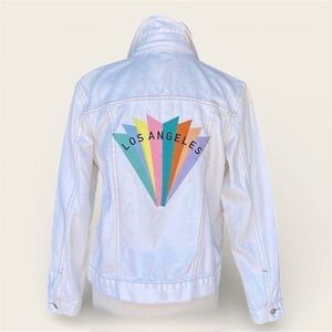 PACSUN White Denim Trucker Jacket Los Angeles Embroidery Size S